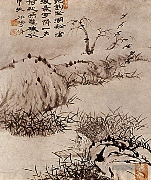  tinte - Shitao der Solitär hat Angeln 1707 alte China Tinte